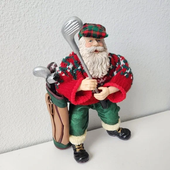 Vintage Terrys Village Christmas Golfing Santa With Golf Bag And Clubs 9in Tall - Picture 2 of 11